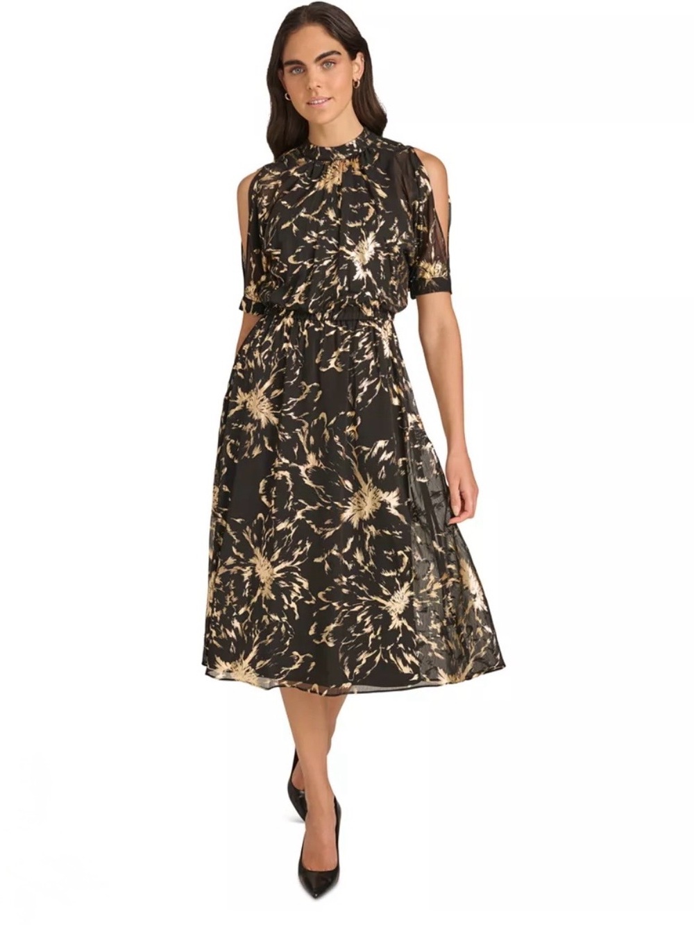 Calvin Klein Women's Printed Cold-Shoulder A-Line Dress Size 6